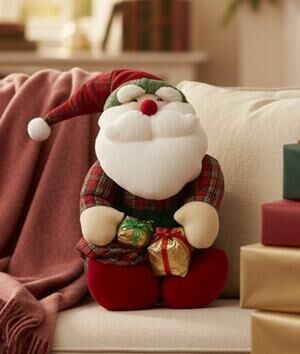 Vintage International Silver Co Puffy Nylon Santa Claus 15" Tall Christmas Plush